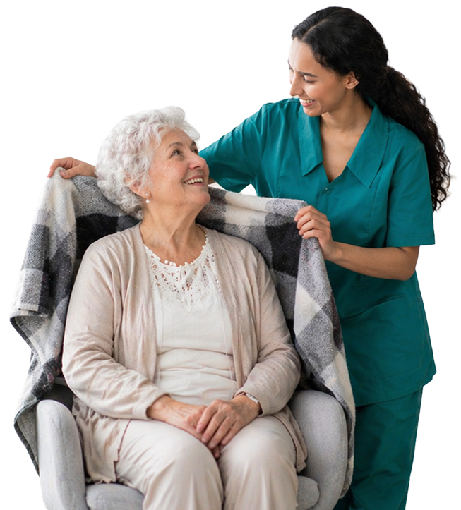 Caregiver helping senior woman